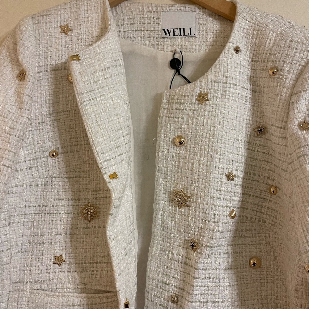 Ivory Quilted WEILL Studded Women's Blazer